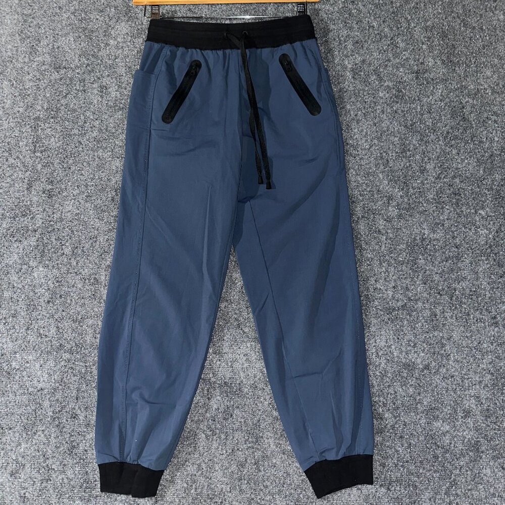 Blanc Noir Joggers Womens XS Blue Elastic Waist Tie Zip Ankle Cuff Zip Pockets
